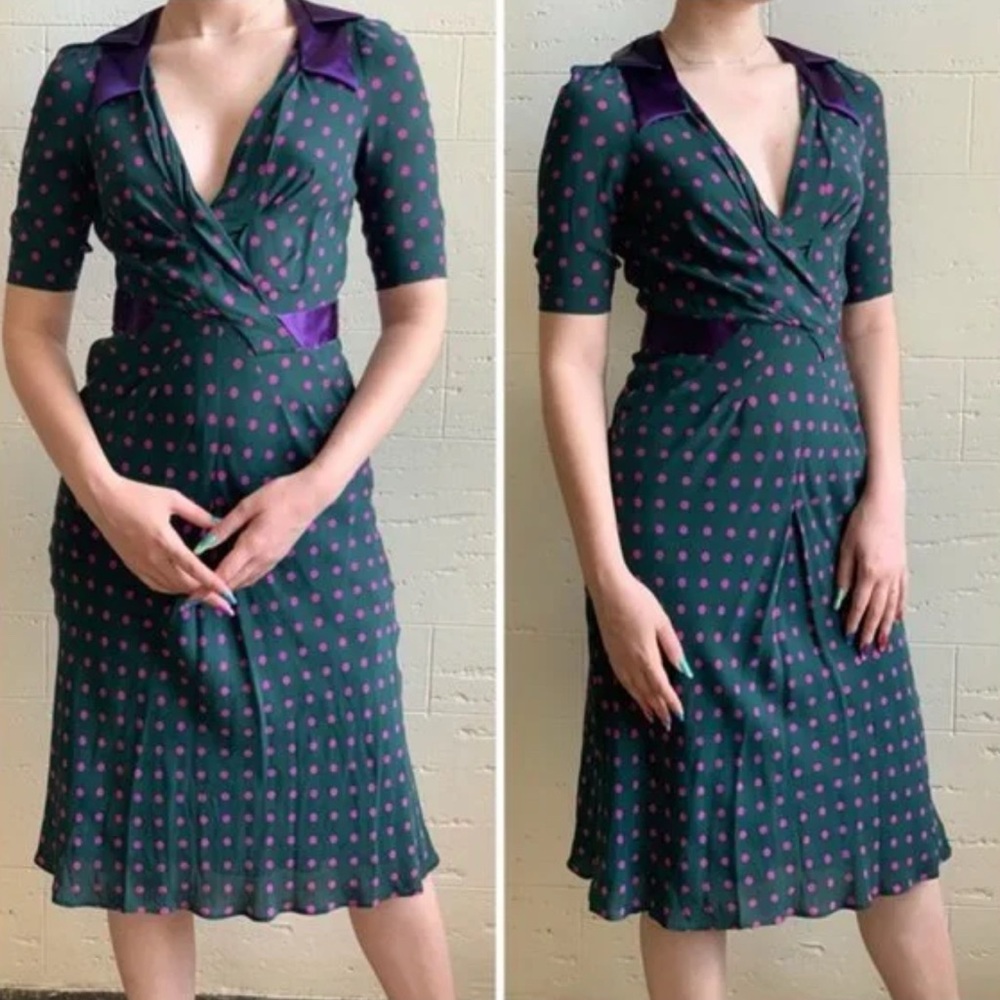 Rare Vintage Moschino Silk Polka Dot Retro Dress sz 12 - Picture 2 of 16